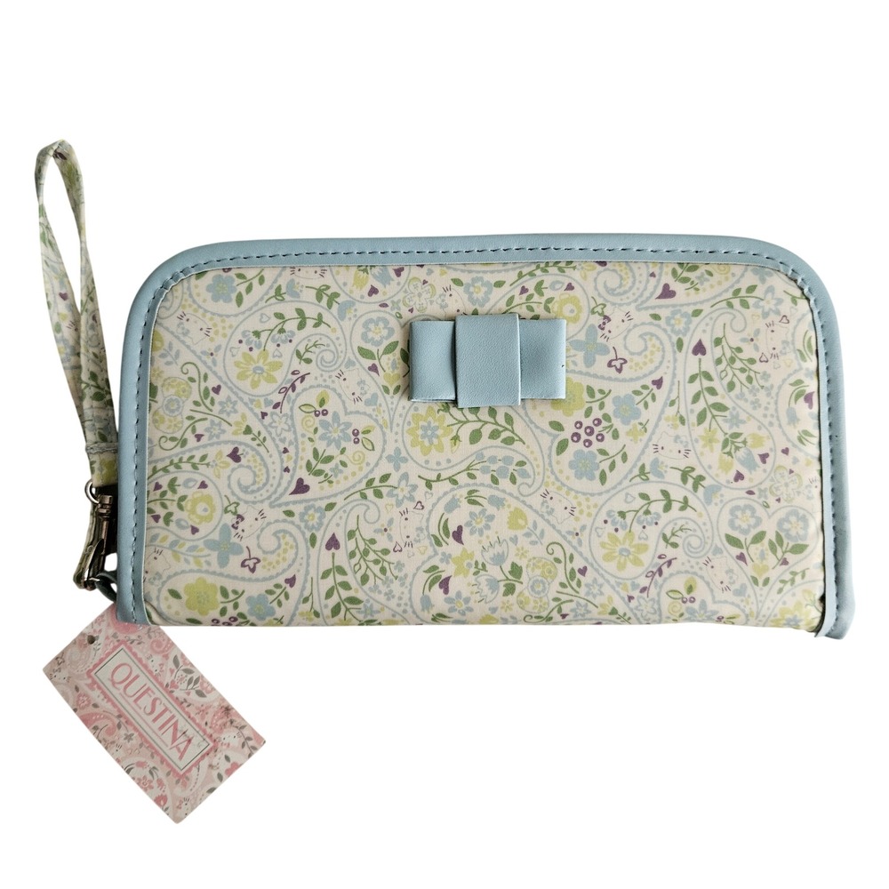 Questina Japan Sanrio 2012 Hello Kitty Blue Floral Paisley‎ Wristlet Wallet NEW